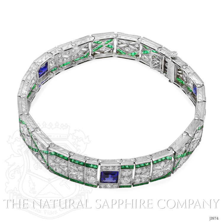 3.00 Ct.Tw. Multi Color Sapphire and Natural Diamond Antique Style Bracelet, Platinum 950